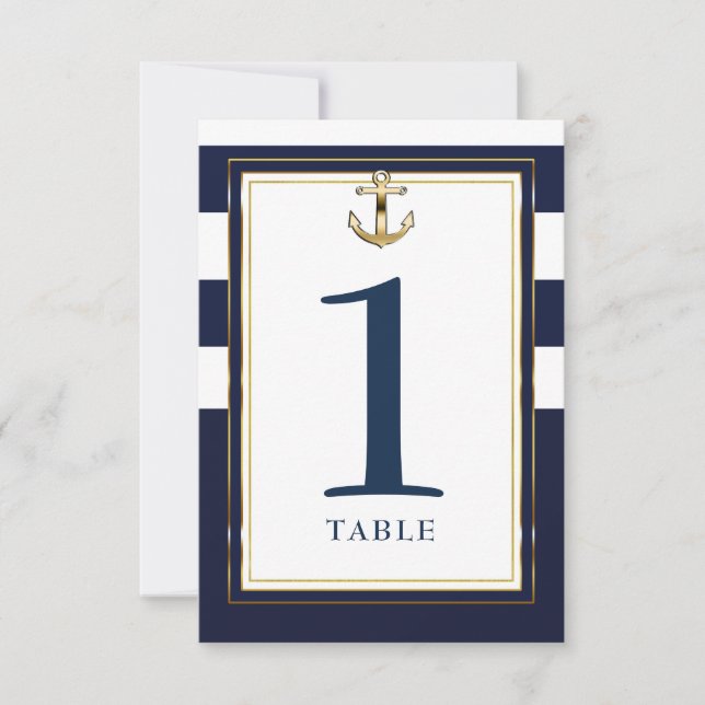 Navy White & Gold Anchor Nautical Table Seating  Invitation (Front)