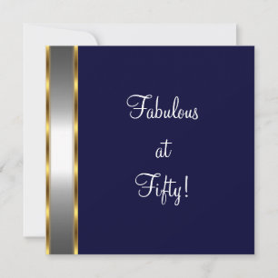 Navy White Gold Fabulous 50th Birthday Party Invitation
