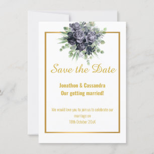 NAVY WHITE GOLD ROSE EUCALYPTUS  SAVE THE DATE