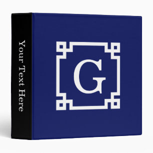 Navy White Greek Key Frame #2 Initial Monogram Binder