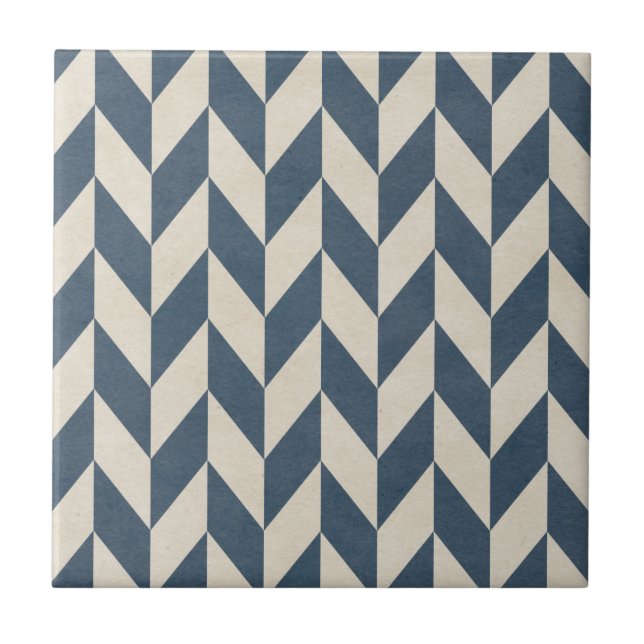 Navy & White Herringbone Classic Chevron Tile (Front)