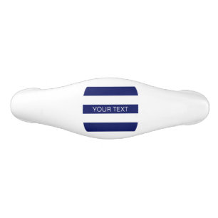 Navy White Horizontal Preppy Stripe Name Monogram Ceramic Drawer Pull