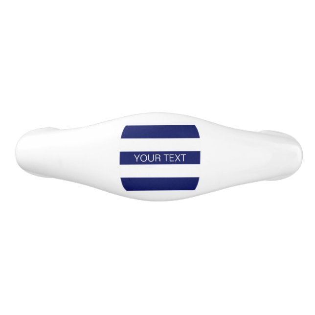 Navy White Horizontal Preppy Stripe Name Monogram Ceramic Drawer Pull (Front)