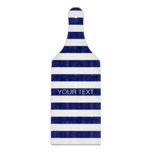 Navy White Horizontal Preppy Stripe Name Monogram Cutting Board