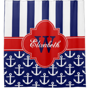 Navy White LG Anchor Stripe 1ICBR Red Monogram