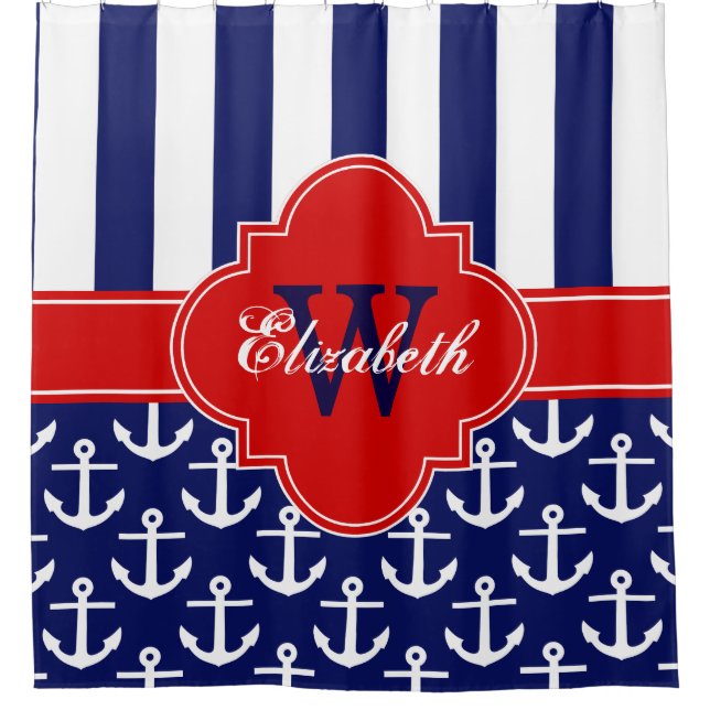 Navy White LG Anchor Stripe 1ICBR Red Monogram (Front)