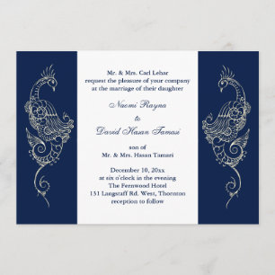 Navy & White Mehndi Peacock Wedding Invitation