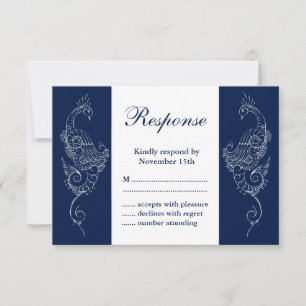 Navy & White Mehndi Peacock Wedding RSVP