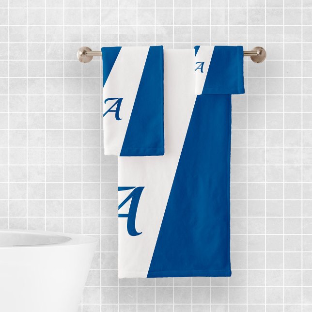 Navy white modern elegant chic bold monogrammed bath towel set (Creator Uploaded)