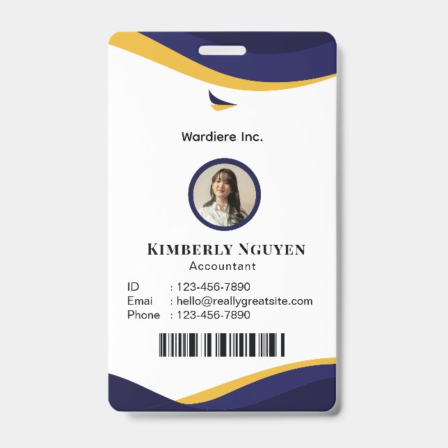Navy & White Modern Personalized ID Card Badge (Front)