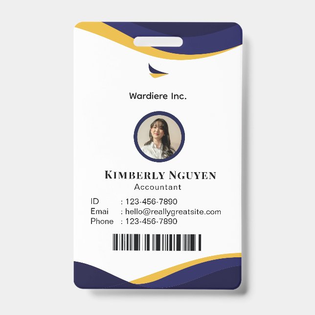 Navy & White Modern Personalized ID Card Badge (Front)