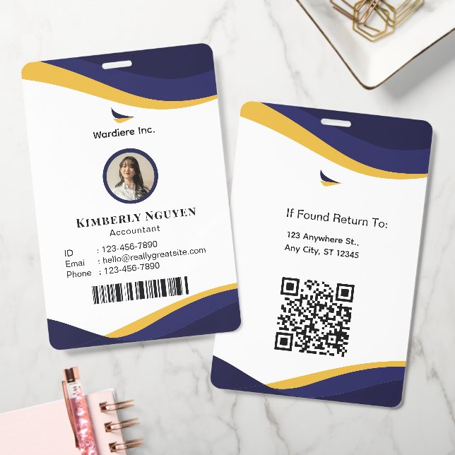 Navy & White Modern Personalized ID Card Badge (Office)