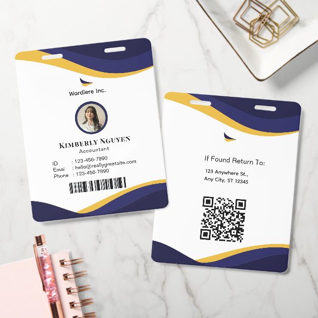 Navy & White Modern Personalized ID Card Badge (Office)