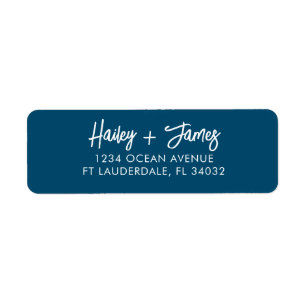 Navy & White Modern Script Return Address Labels