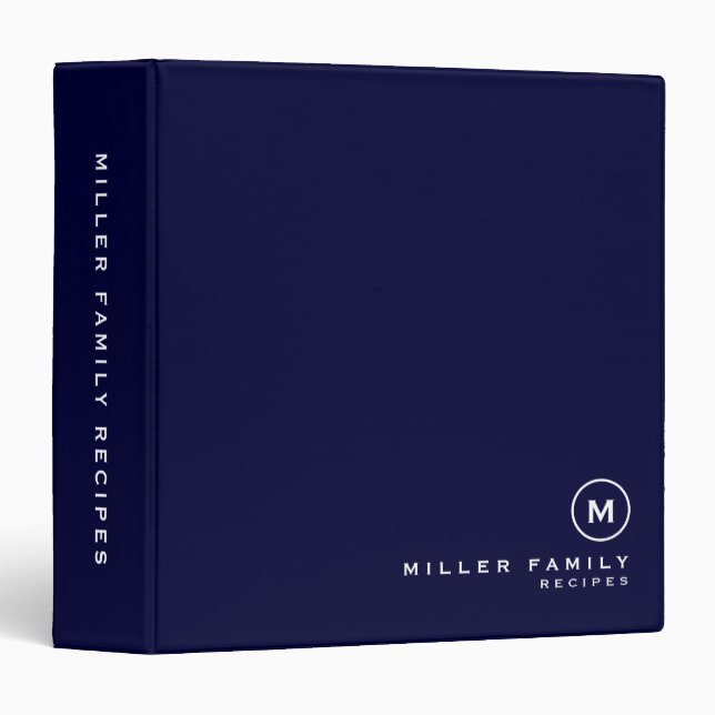 Navy White Monogram Family Recipe Binder (Front/Spine)