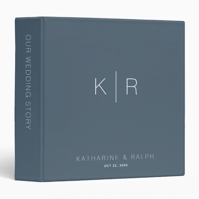 Navy & White Monogram Wedding Photo Album Binder (Front/Spine)