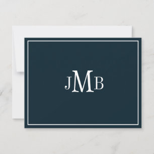 Navy & White Monogrammed Initials Flat Thank You Card
