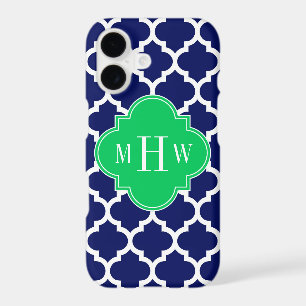 Navy White Moroccan #5 Emerald 3 Initial Monogram
