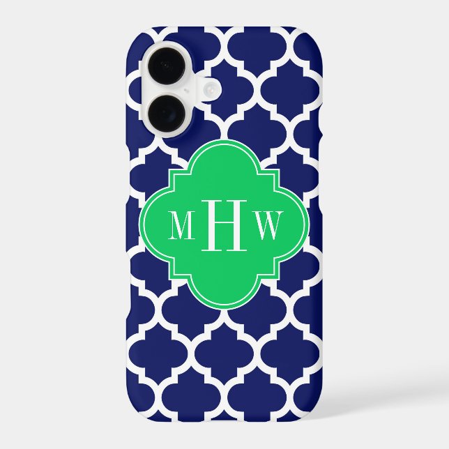 Navy White Moroccan #5 Emerald 3 Initial Monogram (Back)