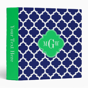 Navy White Moroccan #5 Emerald 3 Initial Monogram Binder