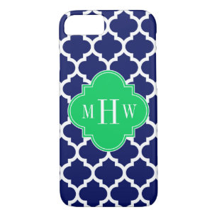 Navy White Moroccan #5 Emerald 3 Initial Monogram iPhone 8/7 Case