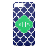 Navy White Moroccan #5 Emerald 3 Initial Monogram