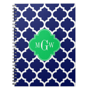 Navy White Moroccan #5 Emerald 3 Initial Monogram Notebook