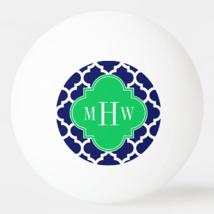 Navy White Moroccan #5 Emerald 3 Initial Monogram Ping Pong Ball
