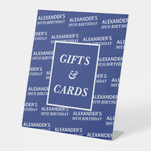 Navy White Name Age Birthday Gifts and Card Pedestal Sign