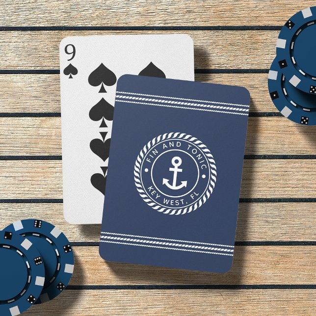 Navy & White Nautical Anchor Boat Name Playing Cards (Creator Uploaded)