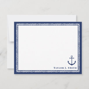 Navy & White Nautical Anchor Rope Personalized Card