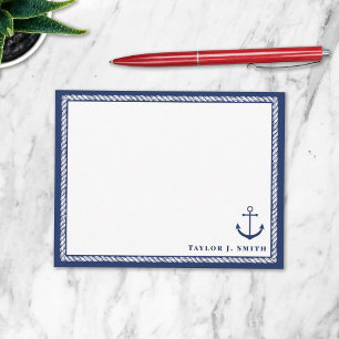 Navy & White Nautical Anchor Rope Personalized Card