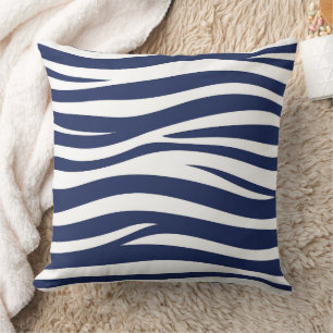 Navy White Nautical Flowing Blue Waves Throw Pillow