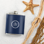 Navy & White Nautical Rope Monogram Hip Flask<br><div class="desc">A unique personalized gift for groomsmen,  boating or sailing enthusiasts,  or anyone who loves classic coastal style,  our navy blue flask features your three initial monogram encircled by a white nautical rope badge.</div>