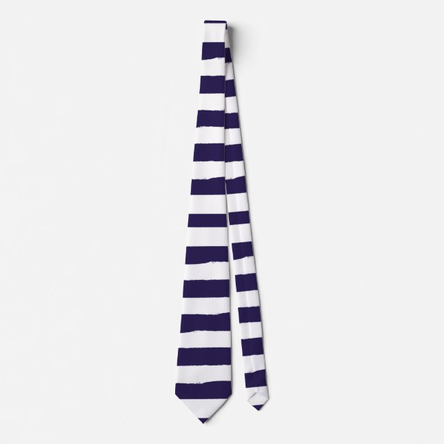 Navy White Nautical Simple Striped Tie (Front)