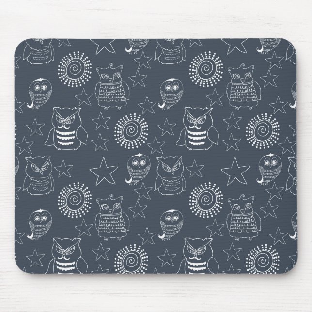 Navy White Owls Mouse Pad (Front)