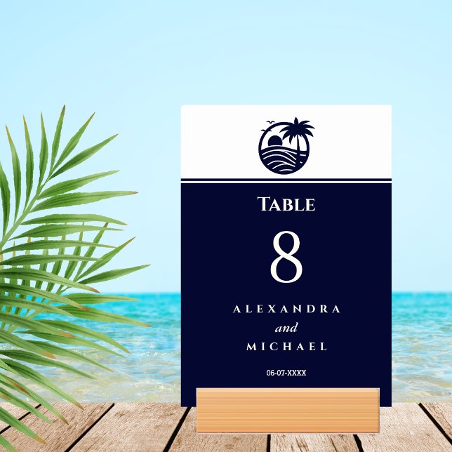 Navy White Palm Tree Coastal Wedding   Table Number (Creator Uploaded)