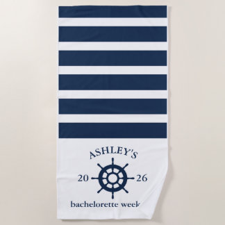 Navy & White Personalized Bachelorette Weekend Beach Towel