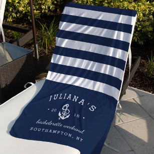 Navy & White Personalized Bachelorette Weekend Beach Towel
