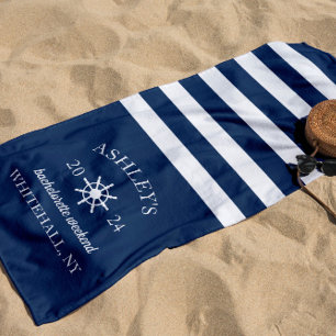 Navy & White Personalized Bachelorette Weekend Beach Towel