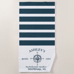 Navy & White Personalized Bachelorette Weekend Beach Towel