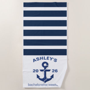Navy & White Personalized Bachelorette Weekend Beach Towel