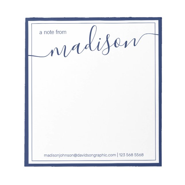  Navy White Personalized Name | From The Desk Of N Notepad (Front)
