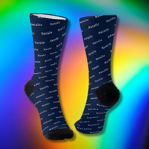 Navy White Personalized Name Socks Custom Text