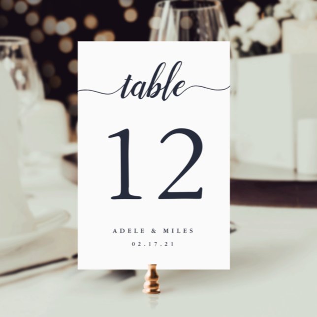 Navy & White Personalized Table Number Card (Creator Uploaded)
