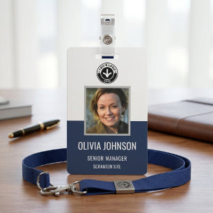 Navy White Photo Logo Employee ID Business Badge