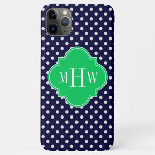Navy White Polka Dot Emerald Quatrefoil 3 Monogram iPhone 11 Pro Max Case