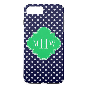Navy White Polka Dot Emerald Quatrefoil 3 Monogram iPhone 8 Plus/7 Plus Case