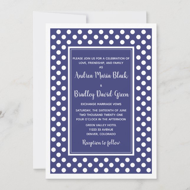 Navy White Polka Dot Wedding Invitation (Front)