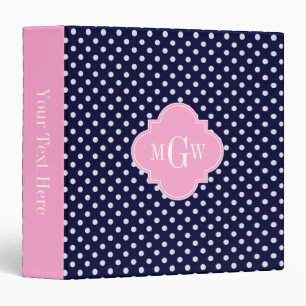 Navy White Polka Dots Pink Quatrefoil 3 Monogram Binder
